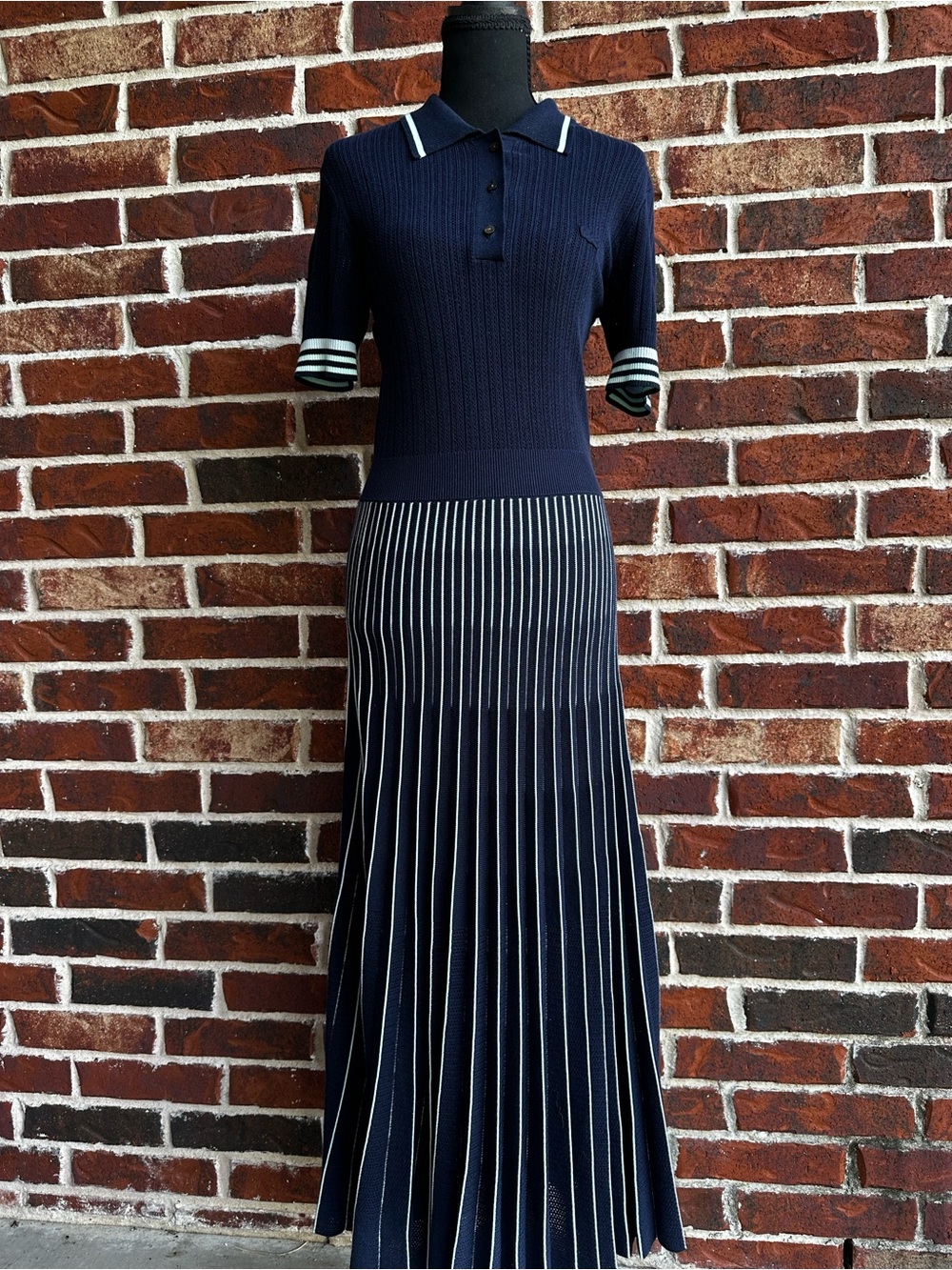 Lacoste Navy Polo Knit Dress with Light Blue Stripe